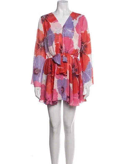 Pre-owned Misa Floral Print Mini Dress In Metallic/red
