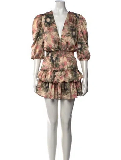 Pre-owned Misa Floral Print Mini Dress In Neutrals