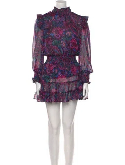 Pre-owned Misa Floral Print Mini Dress In Purple