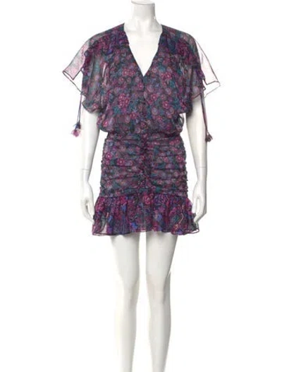 Pre-owned Misa Floral Print Mini Dress In Purple