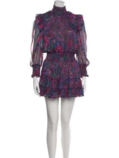 Pre-owned Misa Floral Print Mini Dress In Purple