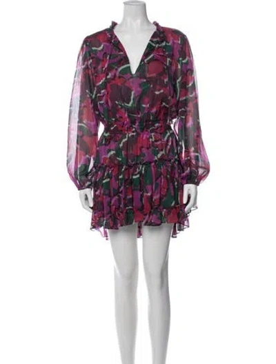 Pre-owned Misa Floral Print Mini Dress In Purple
