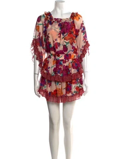 Pre-owned Misa Floral Print Mini Dress In Purple