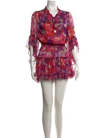 Pre-owned Misa Floral Print Mini Dress In Purple
