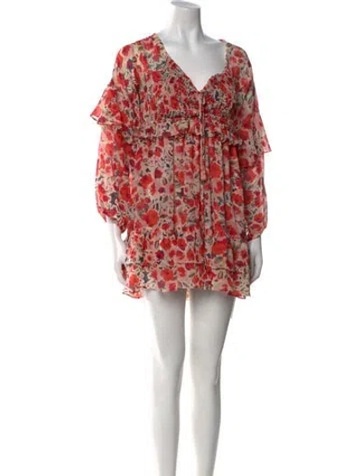 Pre-owned Misa Floral Print Mini Dress In Red