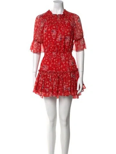Pre-owned Misa Floral Print Mini Dress In Red