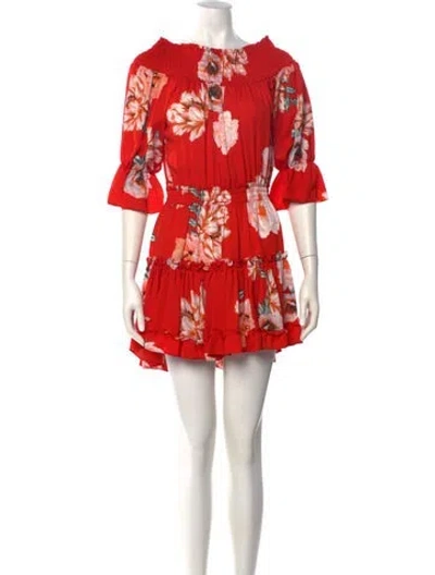 Pre-owned Misa Floral Print Mini Dress In Red