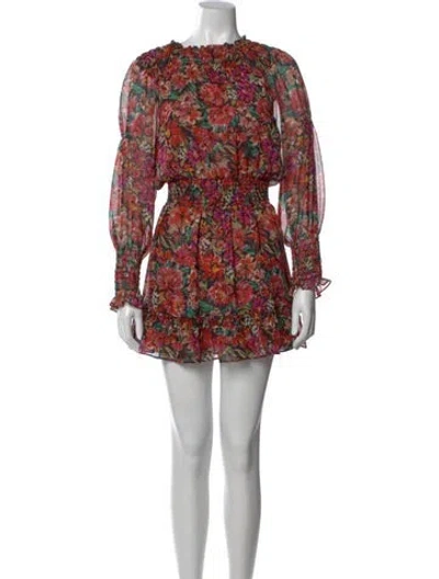Pre-owned Misa Floral Print Mini Dress In Red