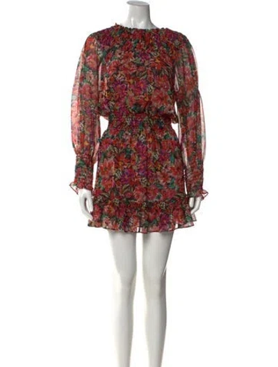 Pre-owned Misa Floral Print Mini Dress In Red