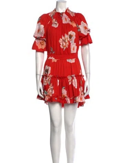 Pre-owned Misa Floral Print Mini Dress In Red