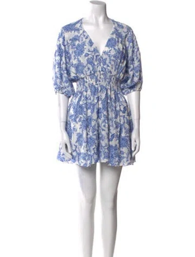 Pre-owned Misa Floral Print Mini Dress W/ Tags In Blue