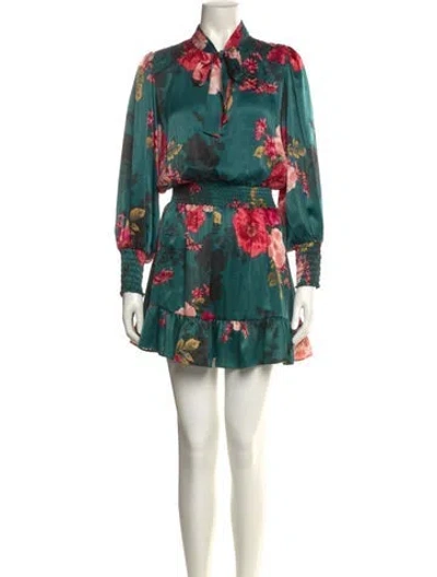 Pre-owned Misa Floral Print Mini Dress W/ Tags In Green
