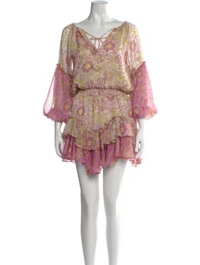 Pre-owned Misa Floral Print Mini Dress W/ Tags In White