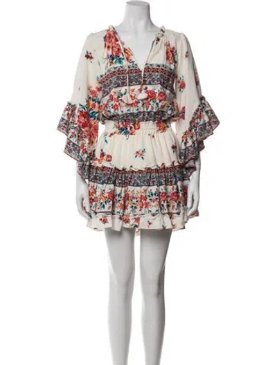 Pre-owned Misa Floral Print Mini Dress In White