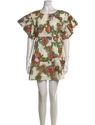 Pre-owned Misa Floral Print Mini Dress In White