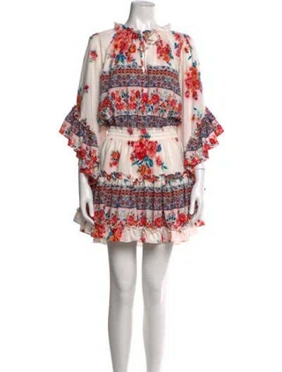 Pre-owned Misa Floral Print Mini Dress In White