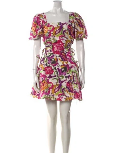 Pre-owned Misa Floral Print Mini Dress In White