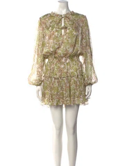 Pre-owned Misa Floral Print Mini Dress In White
