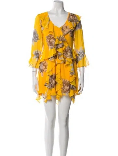 Pre-owned Misa Floral Print Mini Dress In Yellow