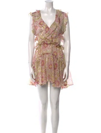 Pre-owned Misa Floral Print Mini Dress In Yellow