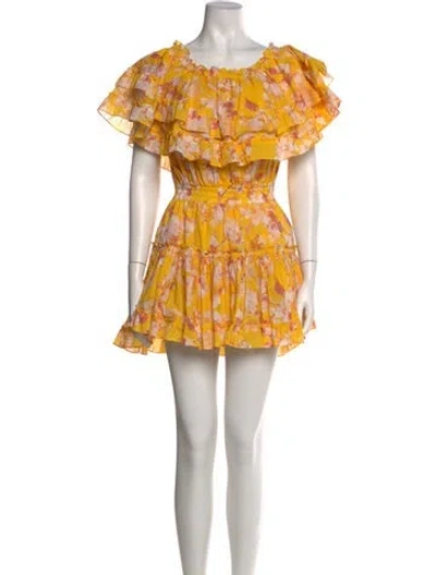 Pre-owned Misa Floral Print Mini Dress In Yellow