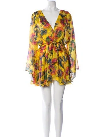 Pre-owned Misa Floral Print Mini Dress In Yellow