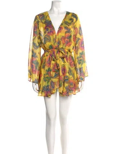 Pre-owned Misa Floral Print Mini Dress In Yellow