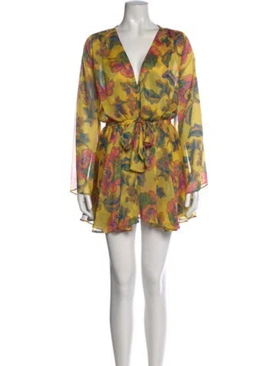 Pre-owned Misa Floral Print Mini Dress In Yellow