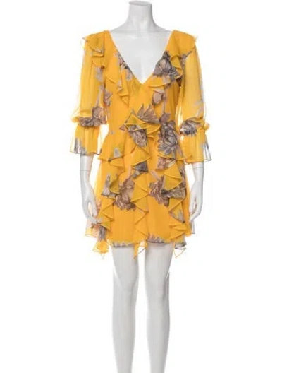 Pre-owned Misa Floral Print Mini Dress In Yellow