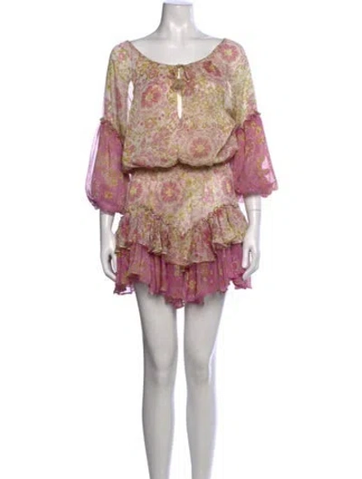 Pre-owned Misa Floral Print Mini Dress In Yellow