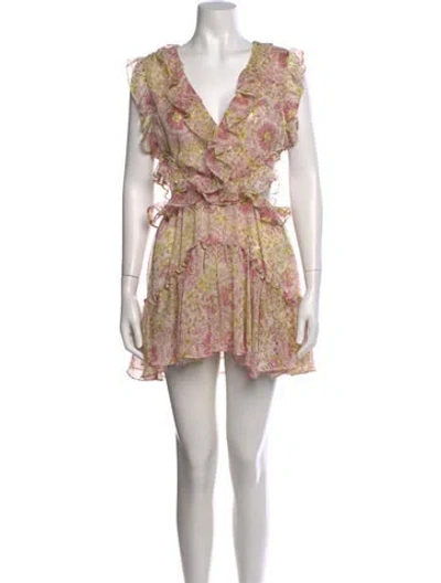 Pre-owned Misa Floral Print Mini Dress In Yellow