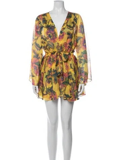 Pre-owned Misa Floral Print Mini Dress In Yellow
