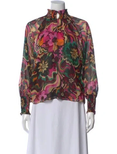 Pre-owned Misa Floral Print Mock Neck Blouse In Multi