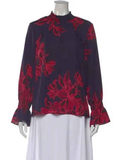 Pre-owned Misa Floral Print Mock Neck Blouse In Multi