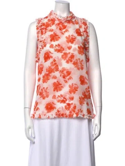 Pre-owned Misa Floral Print Mock Neck Blouse In Multi