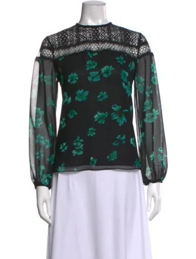 Pre-owned Misa Floral Print Mock Neck Blouse In Multi