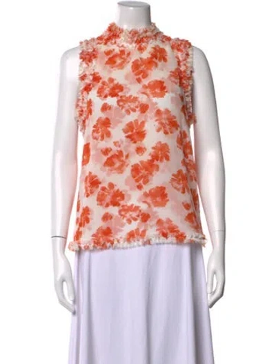 Pre-owned Misa Floral Print Mock Neck Blouse In Neutrals