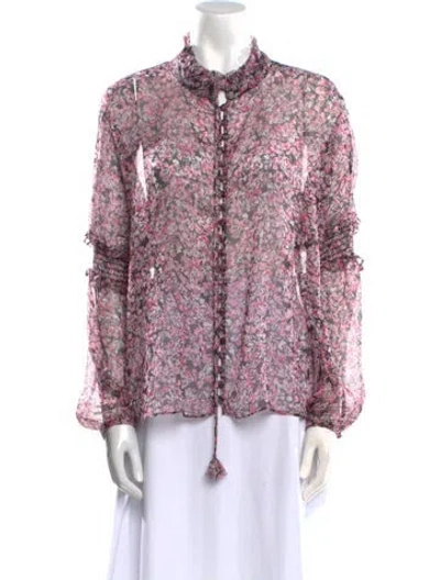 Pre-owned Misa Floral Print Mock Neck Blouse In Pink