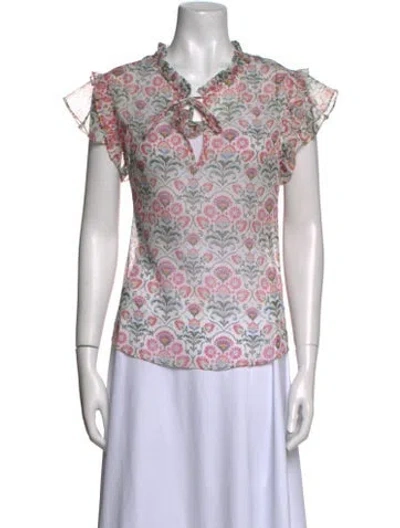 Pre-owned Misa Floral Print Mock Neck Blouse In Pink