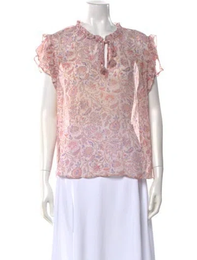 Pre-owned Misa Floral Print Mock Neck Blouse In Pink