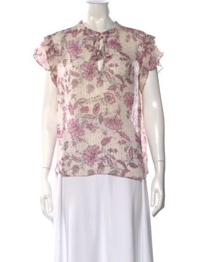 Pre-owned Misa Floral Print Mock Neck Blouse In Pink