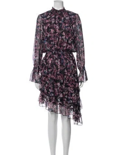 Pre-owned Misa Floral Print Mock Neck Blouse In Purple