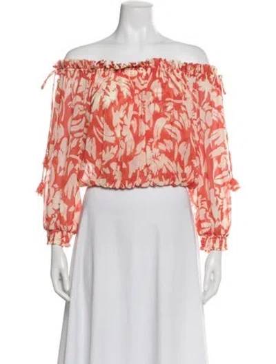 Pre-owned Misa Floral Print Off-the-shoulder Blouse In Orange