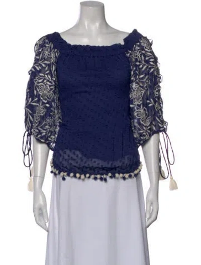 Pre-owned Misa Floral Print Off-the-shoulder Blouse W/ Tags In Blue