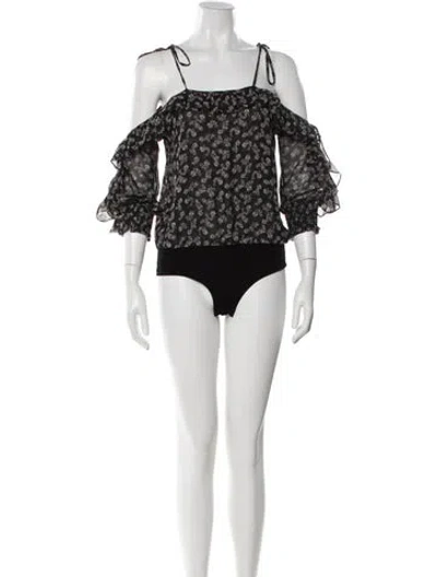 Pre-owned Misa Floral Print Off-the-shoulder Bodysuit W/ Tags In Black