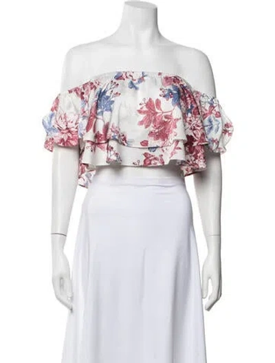 Pre-owned Misa Floral Print Off-the-shoulder Crop Top In Neutrals