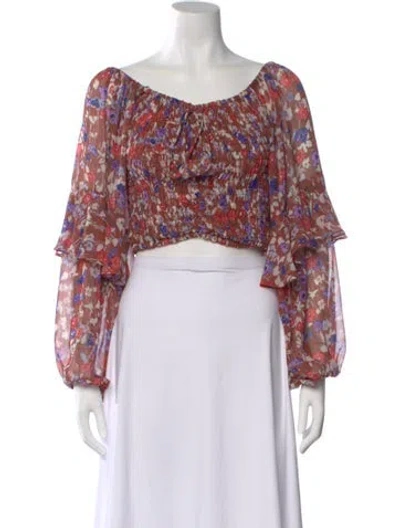 Pre-owned Misa Floral Print Off-the-shoulder Crop Top In Pink