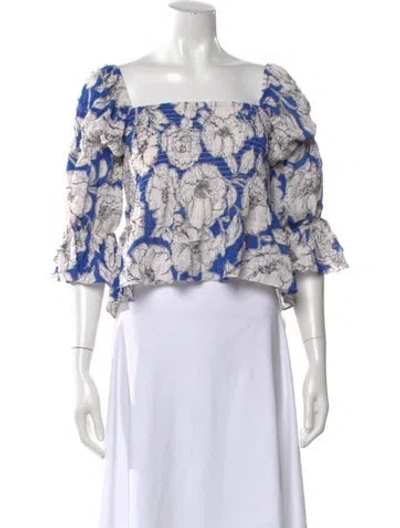 Pre-owned Misa Floral Print Off-the-shoulder Crop Top In White