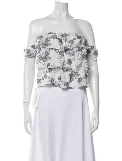 Pre-owned Misa Floral Print Off-the-shoulder Crop Top In White