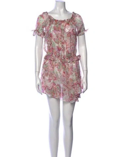 Pre-owned Misa Floral Print Off-the-shoulder Romper In Pink